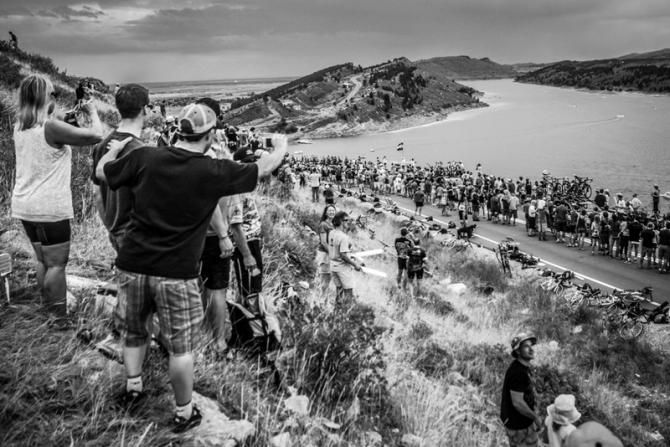 Fans cheer as the race closes in on Fort Collins.