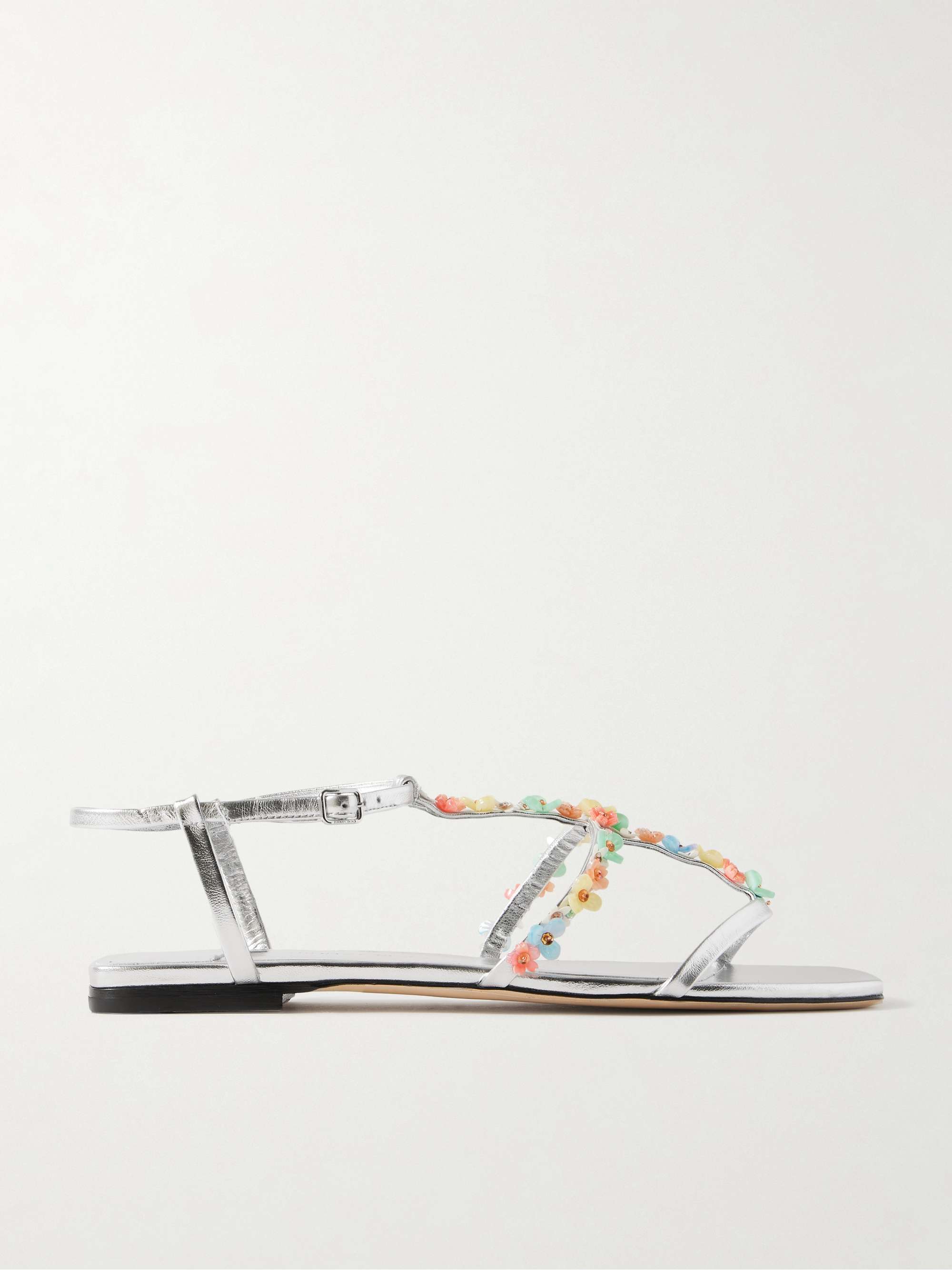Gwyn Bead-Embellished Metallic Leather Sandals