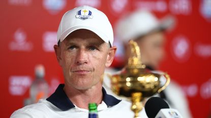 Luke Donald talks to the media after the Ryder Cup