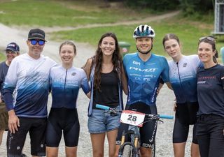The Holmgren family gathers at Dieppe Canada Cup MTB Series in July 2023, Ava second from left, and brother Max missing from photo