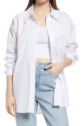 Gender-inclusive stretch cotton blend button-down shirt