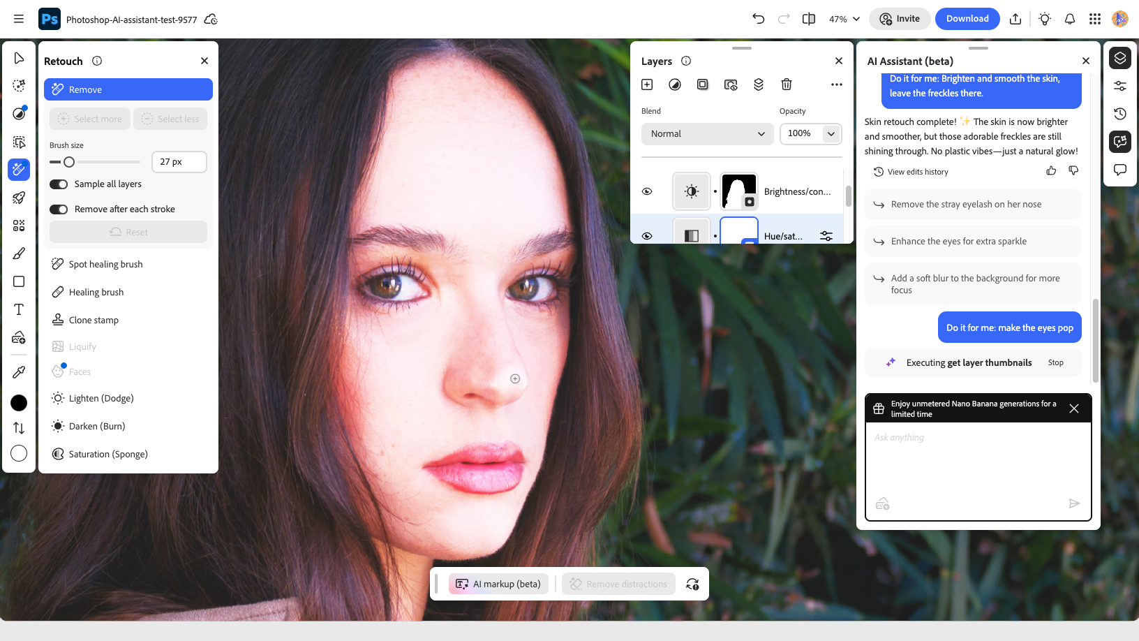 A screenshot of the AI Assistant on Photoshop Web