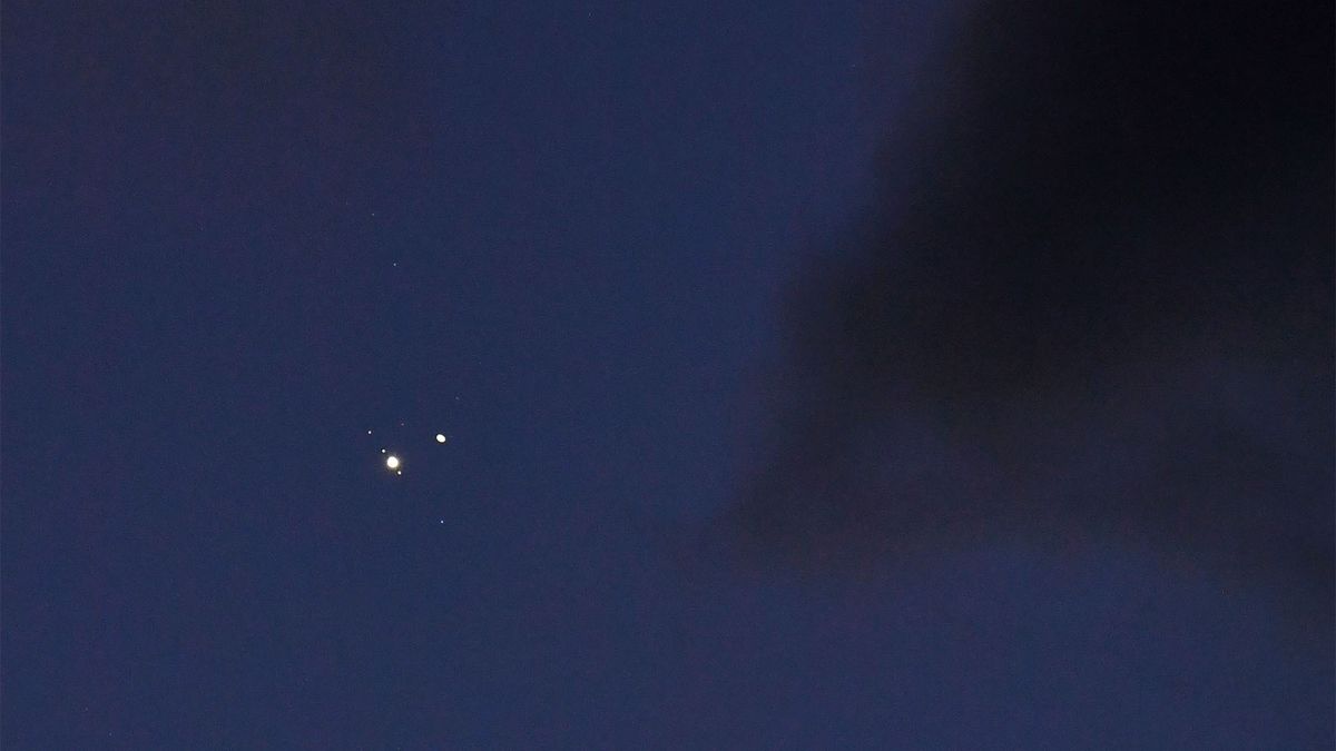 A view of the "great conjunction" of Jupiter and Saturn, on Dec. 21, 2020, as seen from Burnsville, North Carolina.