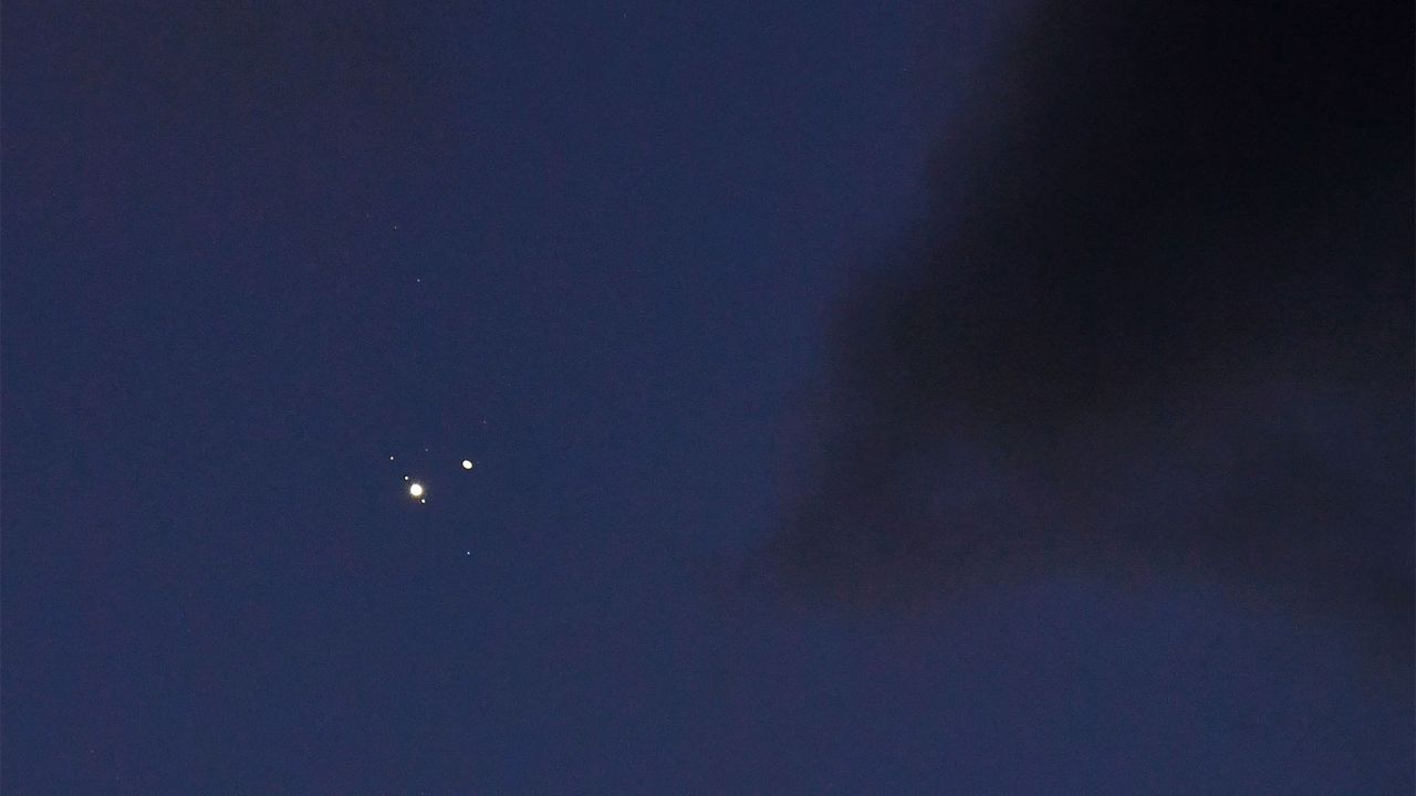 A view of the "great conjunction" of Jupiter and Saturn, on Dec. 21, 2020, as seen from Burnsville, North Carolina.
