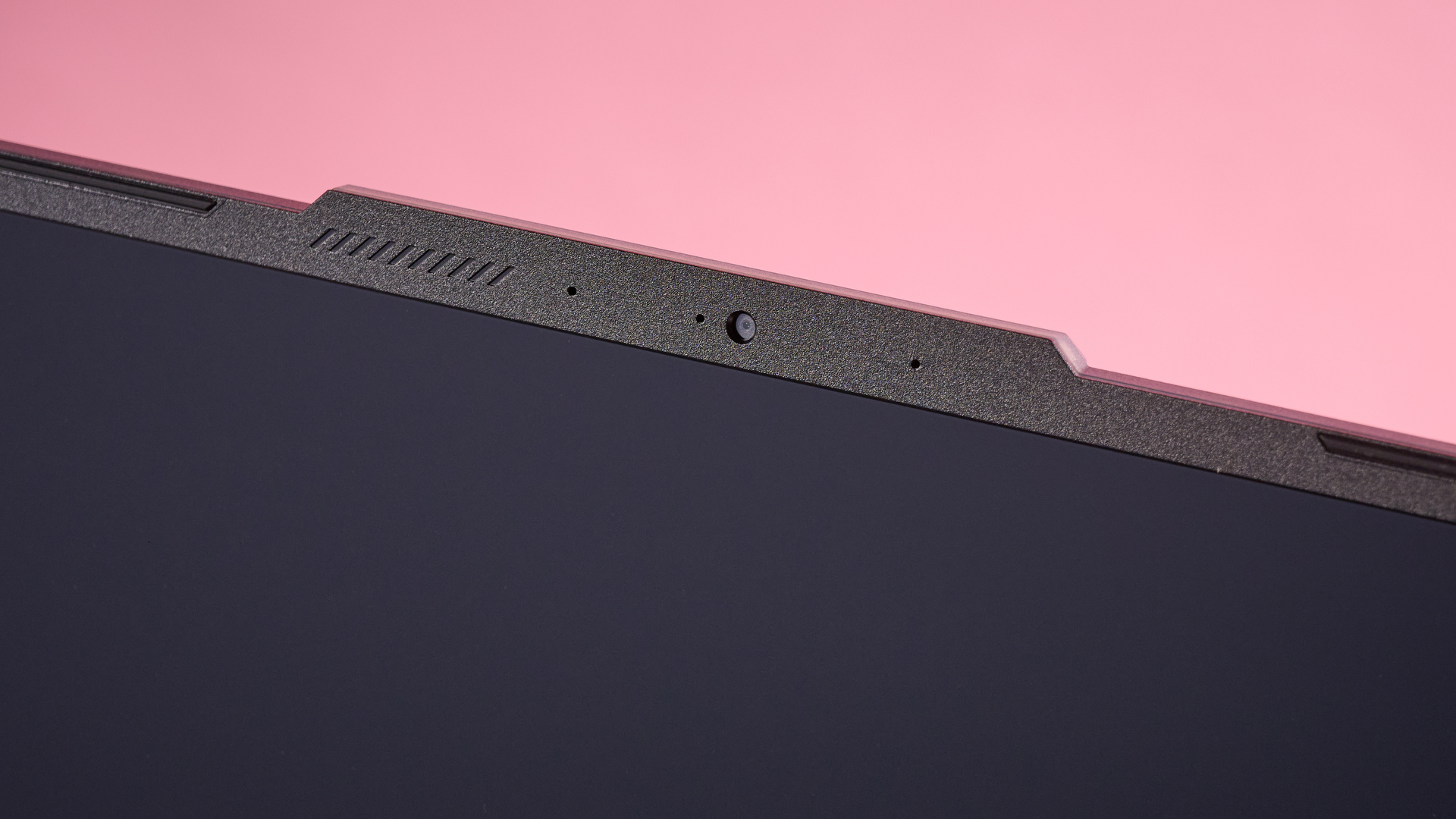 Close-up of webcam on the MSI Cyborg 15 on a pink background
