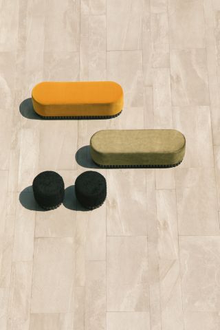 Pouffes in different sizes shown from above