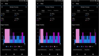 Graphs showing sleep data in Garmin Connect mobile app