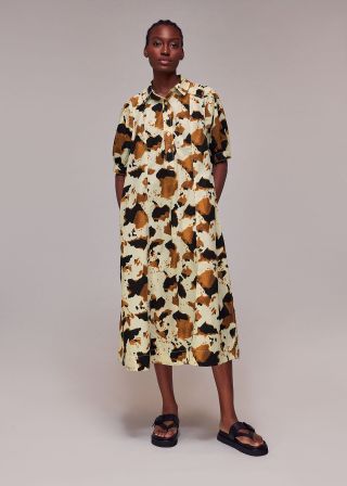 Brown Cow Print Shirt Dress