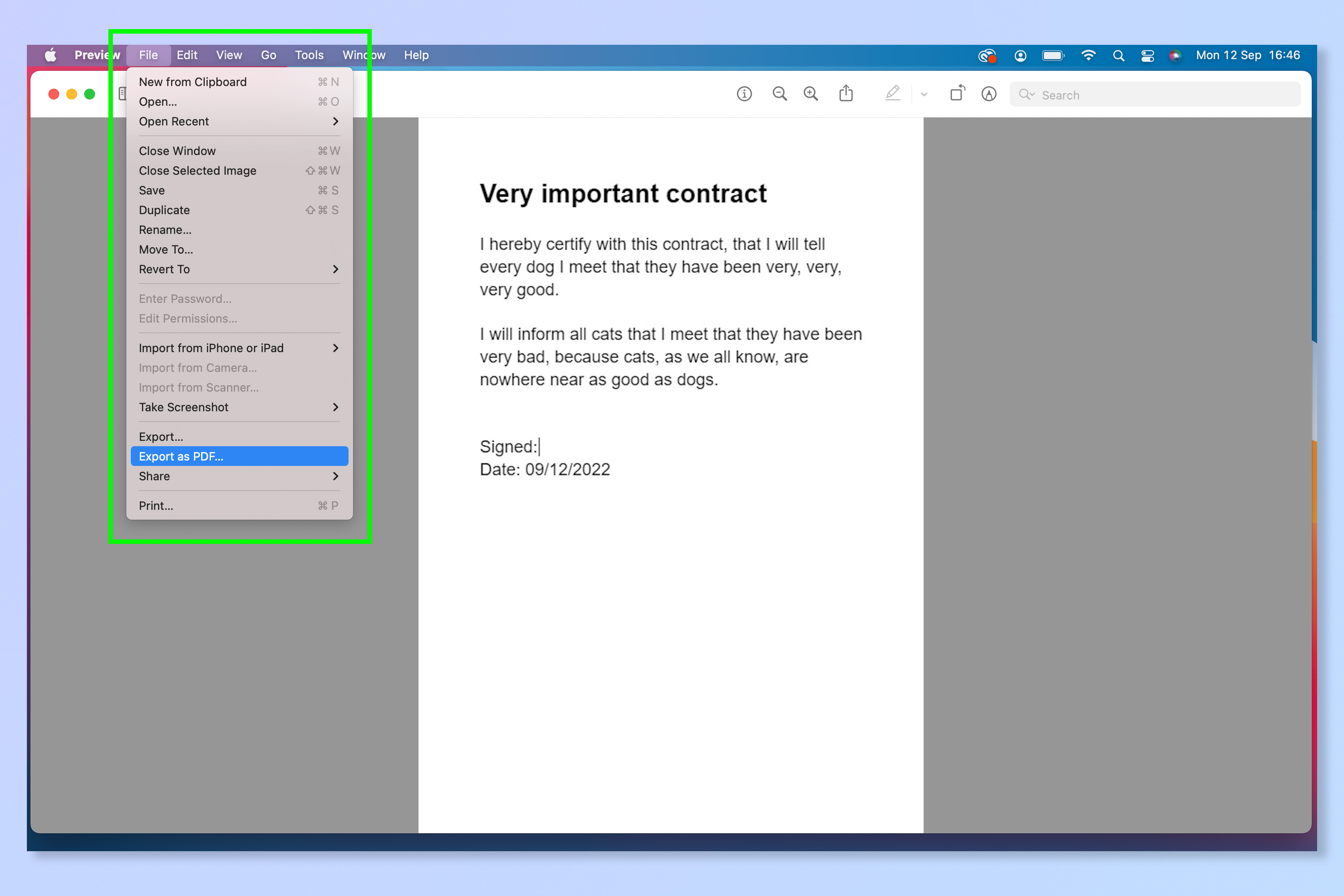 A screenshot showing how to convert a jpg to pdf on Mac