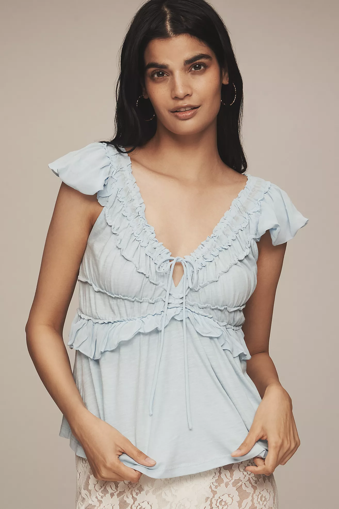 By Anthropologie Ruched Cap-Sleeve Top
