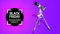 Black Friday telescope deals header image with Celestron telescope on purple background