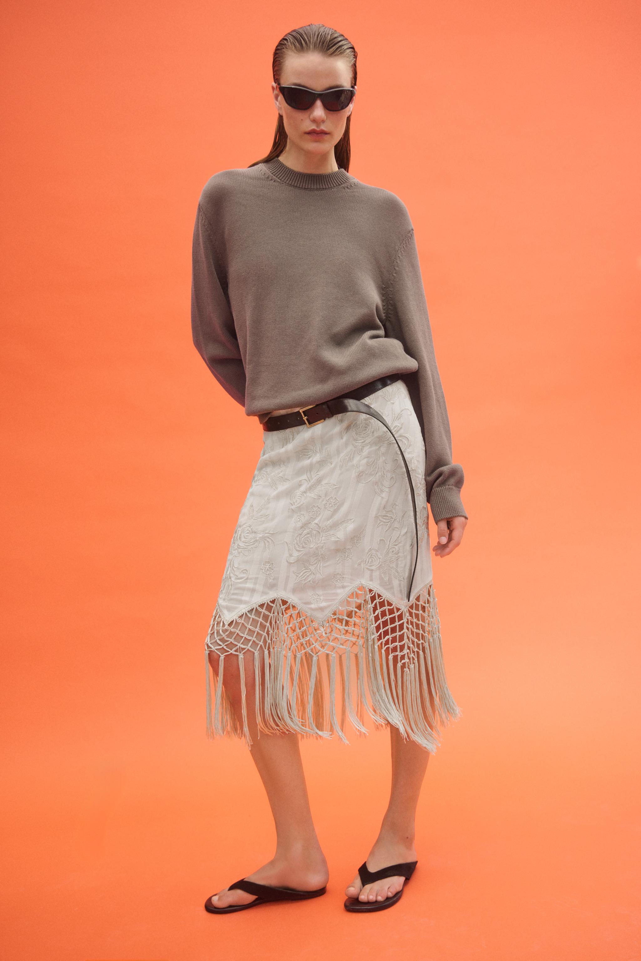 Zw Collection Embroidered Fringed Skirt