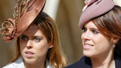 Princess Beatrice and Princess Eugenie attend the traditional Easter Sunday church service at St George's Chapel, Windsor Castle on March 27, 2016 in Windsor, England.