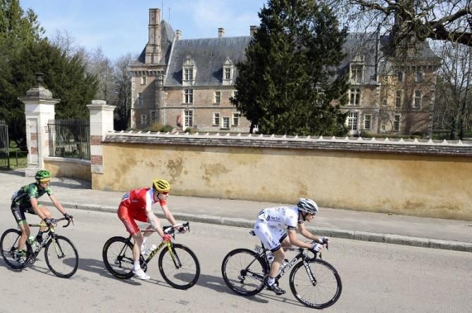 France's Perrig Quemeneur, France's Julien Fouchard, and France's Romain Feuillu ride in a breakaway