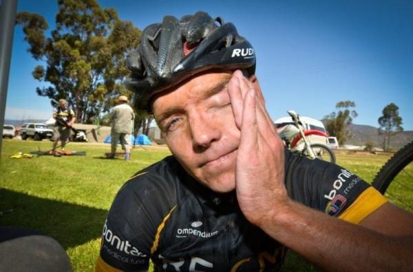 An exhausted Neil MacDonald at the end of stage 1