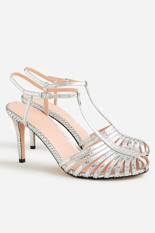 J.Crew August Collection 2023 | Rylie caged-toe heels in snake-embossed Italian leather