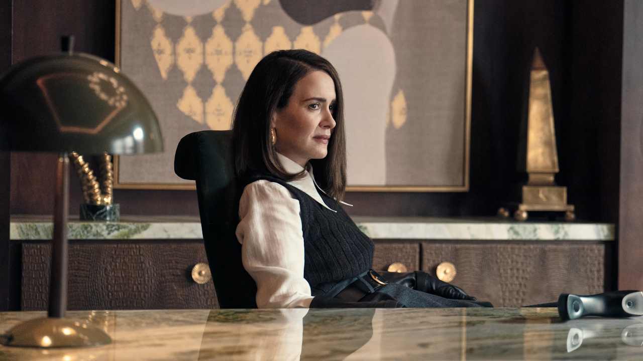 Sarah Paulson is shown at a desk on All&#039;s Fair.