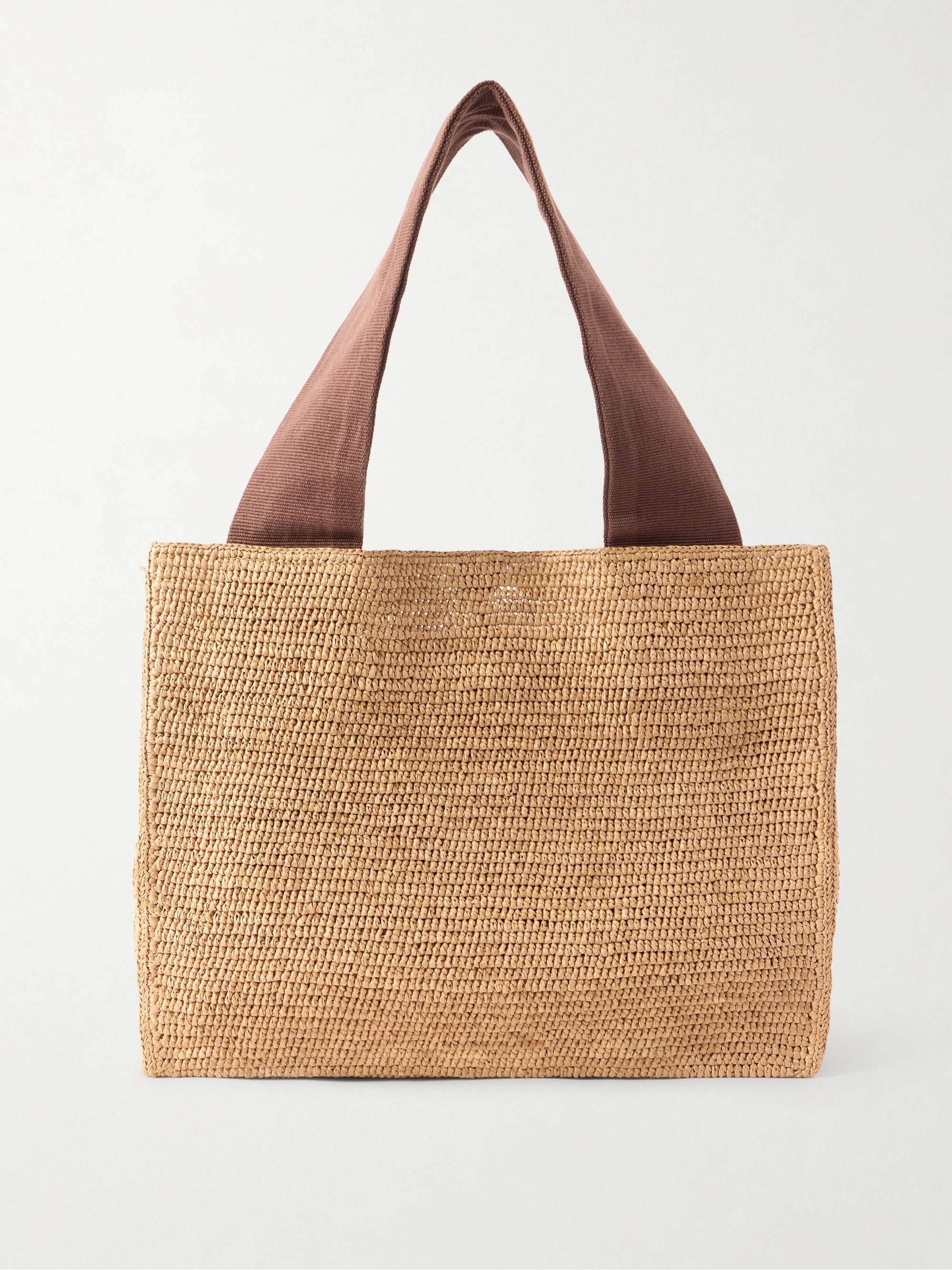 Loretta Leather- and Webbing-Trimmed Raffia Tote