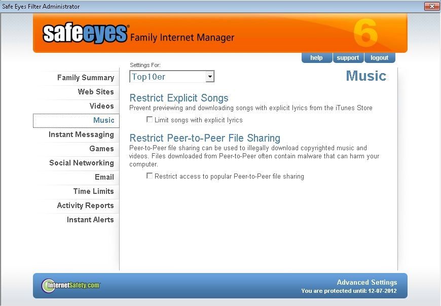 McAfee Safe Eyes image: This parental monitoring software restricts explicit songs.