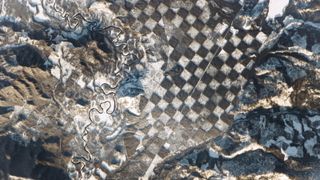 A satellite photo of a chessboard -like pattern in a forest in Idaho