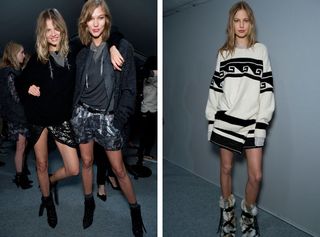 Models wear the Marant's microscopic skirts paired with a manner of hairy wools into roomy sweaters, voluminous cardigans