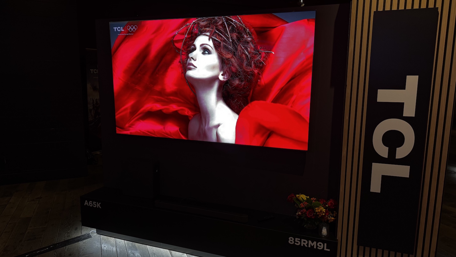 The 85-inch TCL C9L (aka RM9L) TV, photographed at CES 2026