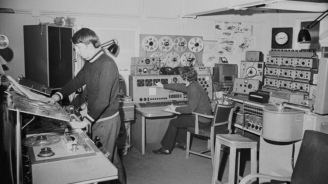 A photograph of The BBC Radiophonic Workshop at the BBC’s Maida Vale Studios, London.