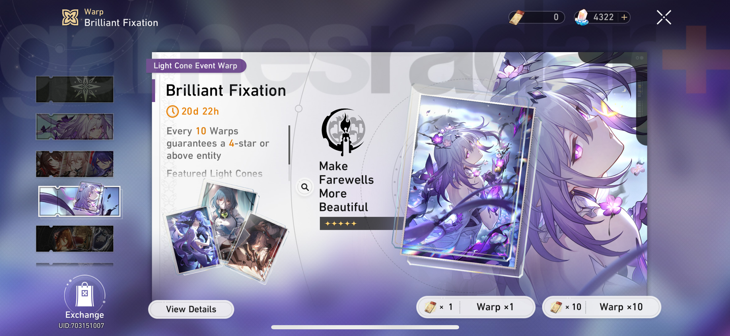Honkai Star Rail banner schedule - Brilliant Fixation: Make Farewells More Beautiful