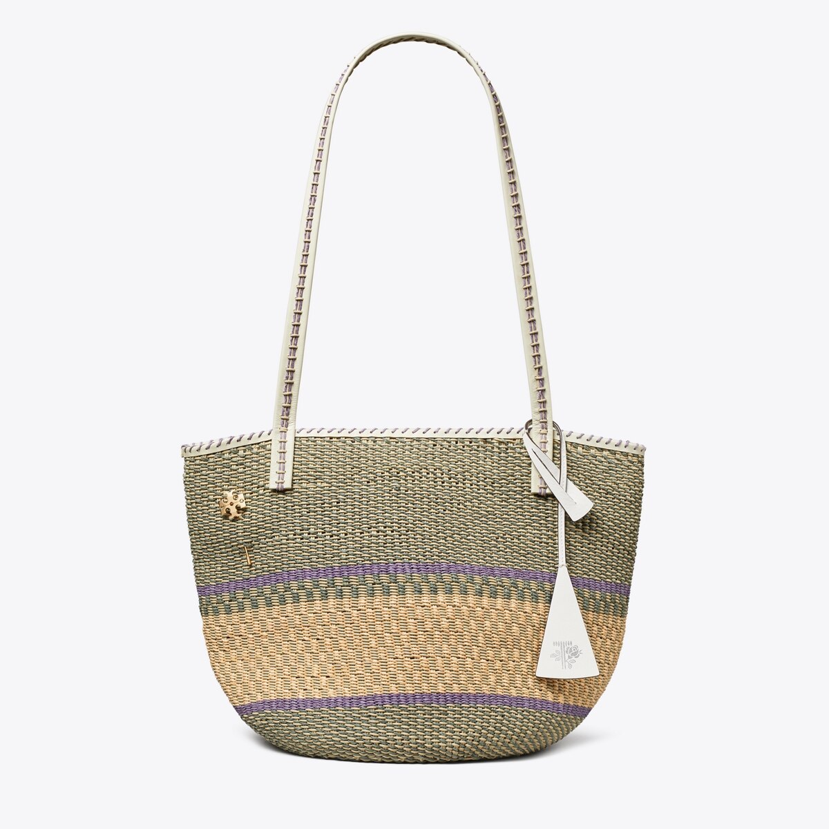 Large Handwoven Basket Tote in Green, Size Os