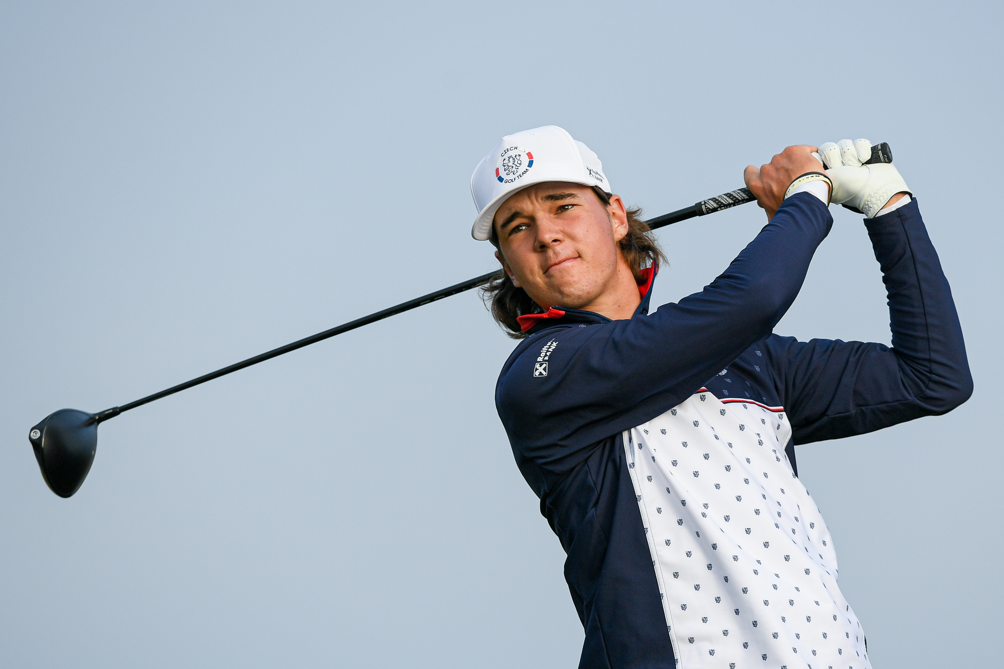 Filip Jakubcik hits a drive during the 2022 World Amateur Team Championship