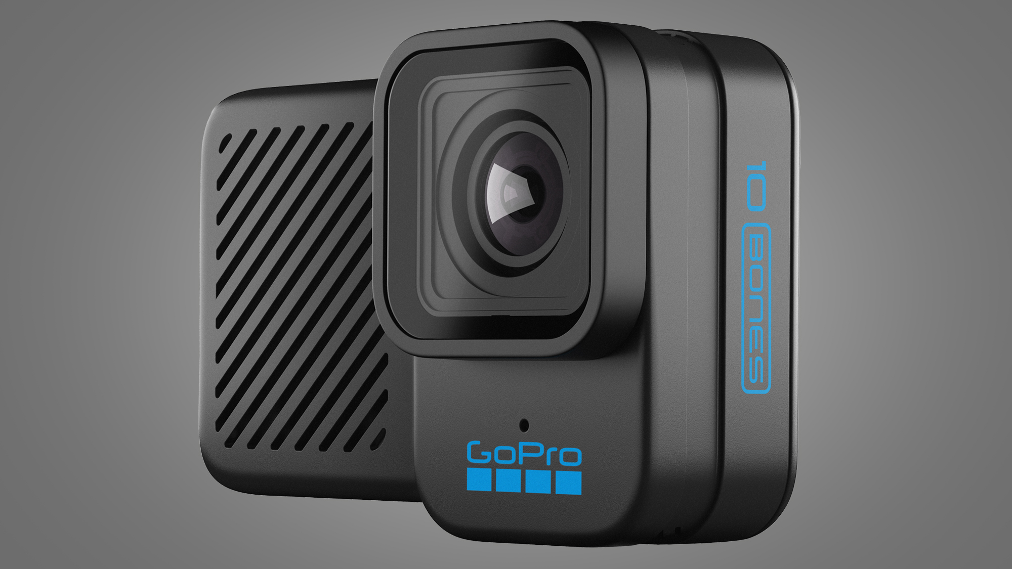 The GoPro Hero 10 Black Bones on a grey background