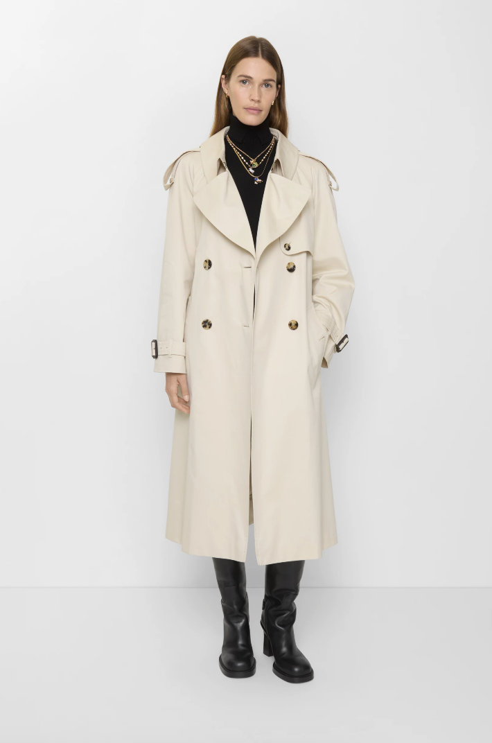 Long Gabardine Fitzrovia Trench Coat in Clam Beige - Women, Cotton Gabardine | Burberry® Official
