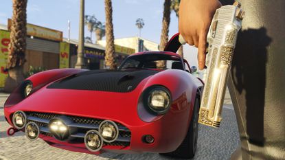 red car and gun in GTA V