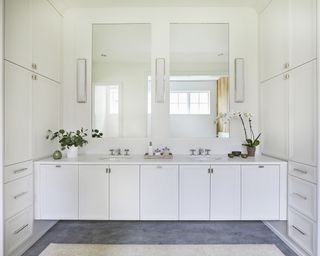 bathroom with fitted vanity and built in cabinetry to maxmize storage