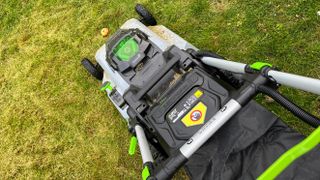 EGO POWER+ LM2135SP 21-in Cordless Lawn Mower being tested in writer's yard