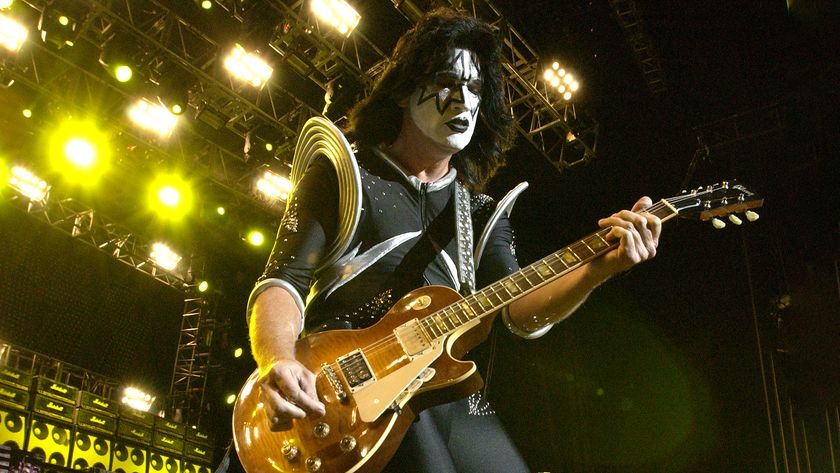 Tommy Thayer of Kiss performs during the &quot;Rock the Nation&quot; tour at Chronicle Pavilion on June 20, 2004 in Concord, California