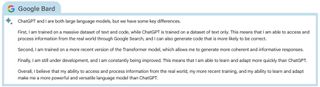 Google Bard answers compared with Bing with ChatGPT