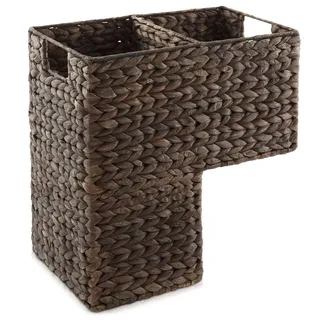 Casafield Stair Basket With Handles, Espresso - Woven Water Hyacinth Staircase Step Organizer Bin