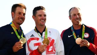 Henrik Stenson, Justin Rose and Matt Kuchar with their 2016 Olympic medals