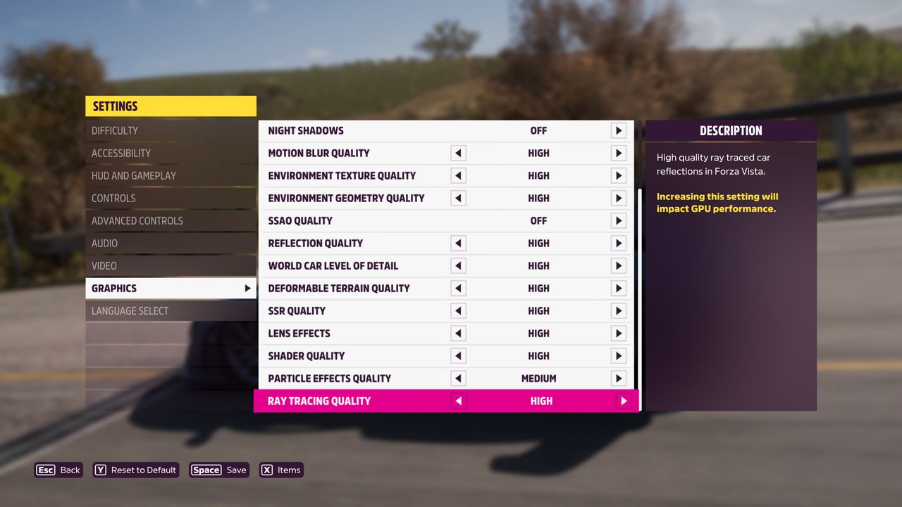 Screenshot of Forza Horizon 5's PC settings.