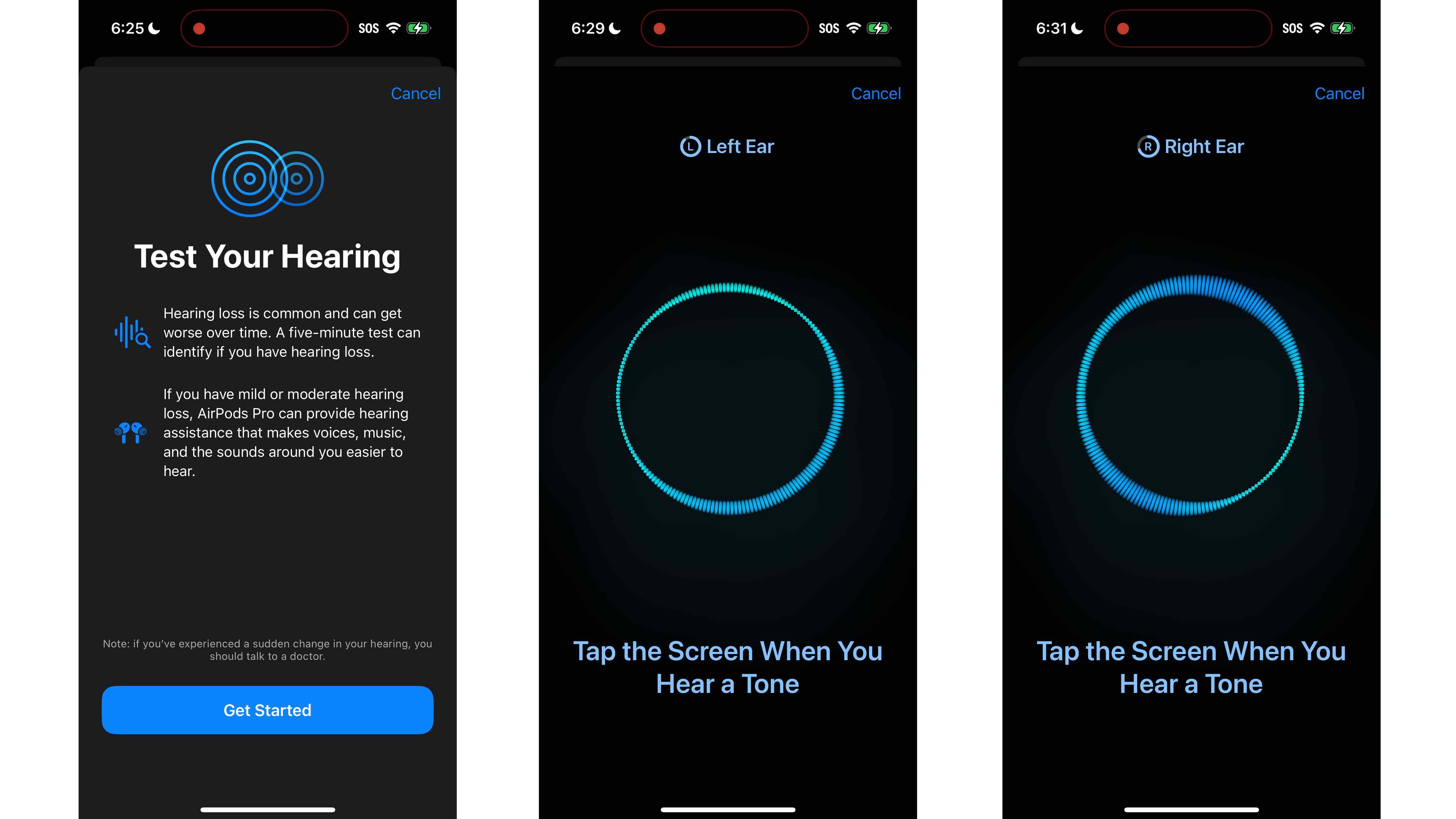 Apple Hearing Test on AirPods Pro, Screengrabs