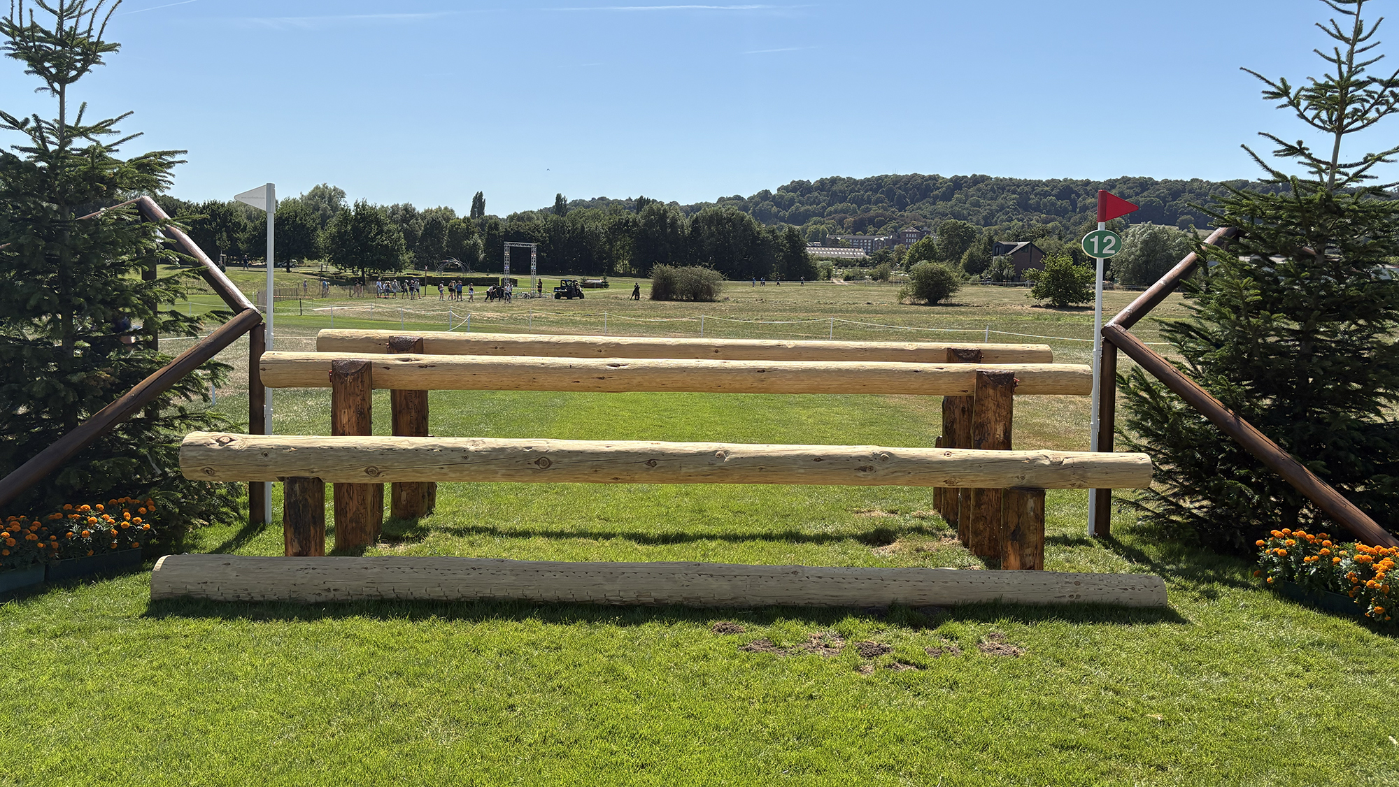 A triple bar fence on the eventing World Championships cross-country course