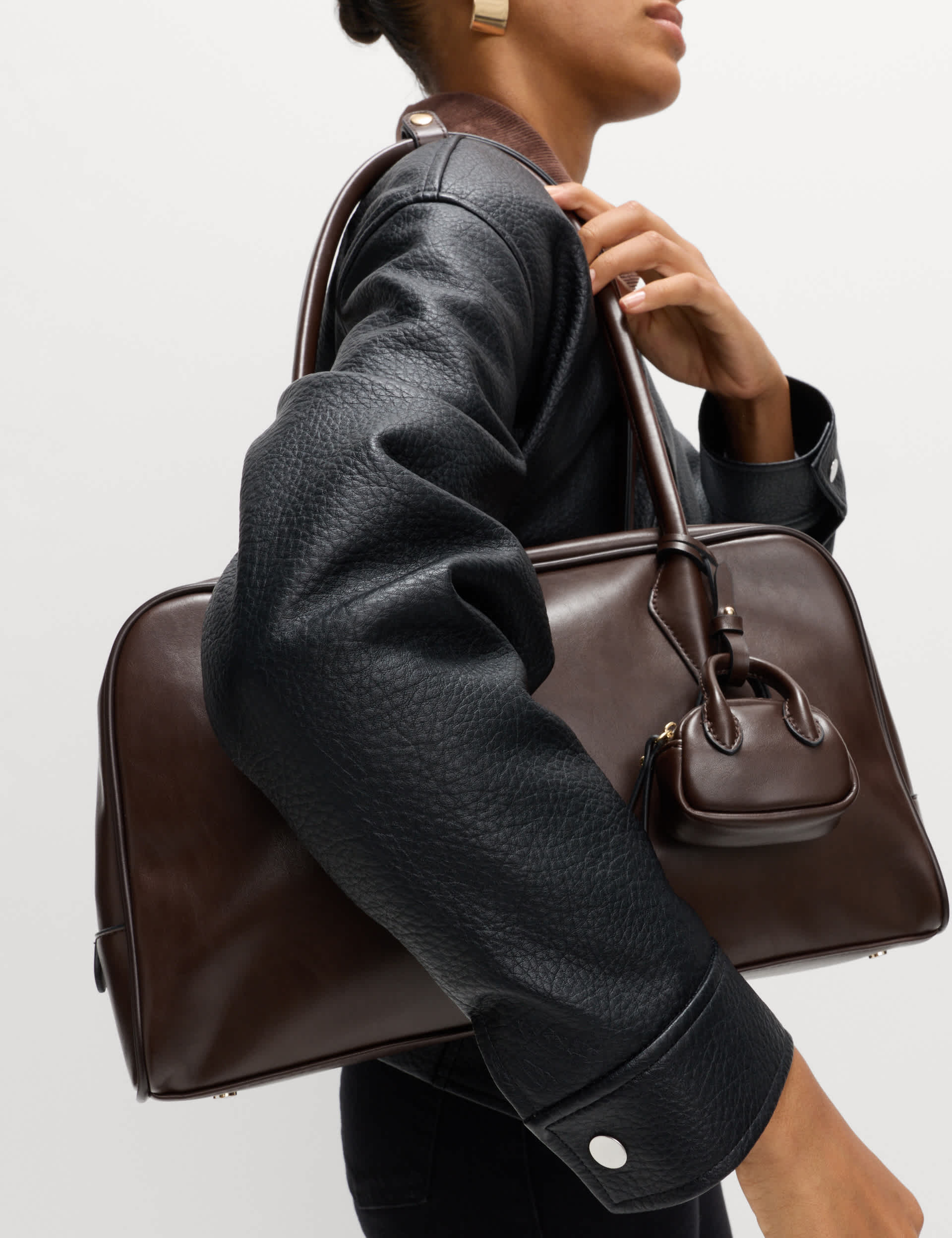Faux Leather Bowler Bag