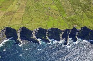 Aerial view of the awe inspiring Cliffs of Moher in County Clare on the west coast of Ireland.