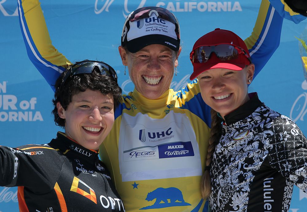 Brianna Walle, Alison Powers and Tayler Wiles on the 2014 Tour of California women's time trial podium.