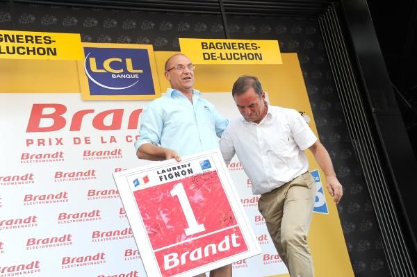 Laurent Fignon is joined by Bernard Hinault on the podium