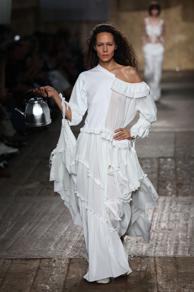 A model walks the runway at the Moschino fashion show during the Milan Womenswear Spring/Summer 2025