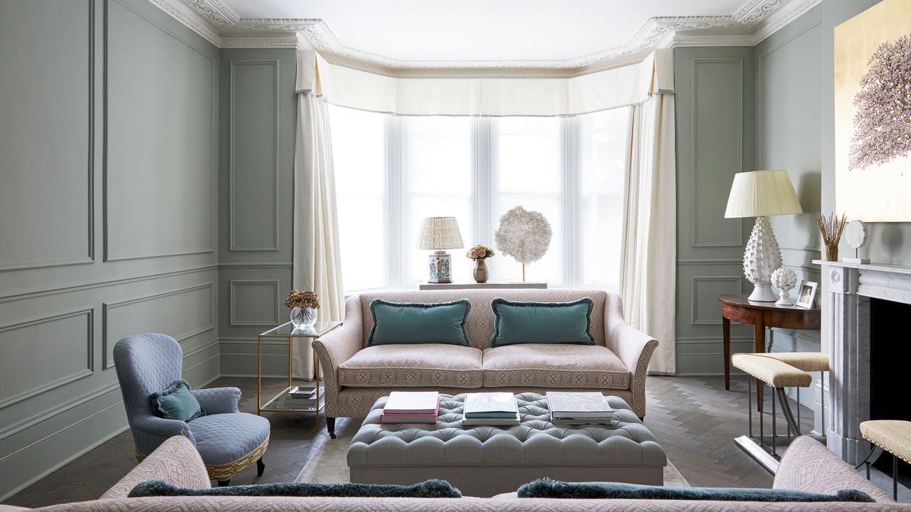 living room with muted color palette in elegant period house in London