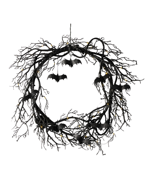 Pre-Lit Branch & Bat Faux Wreath, 26"