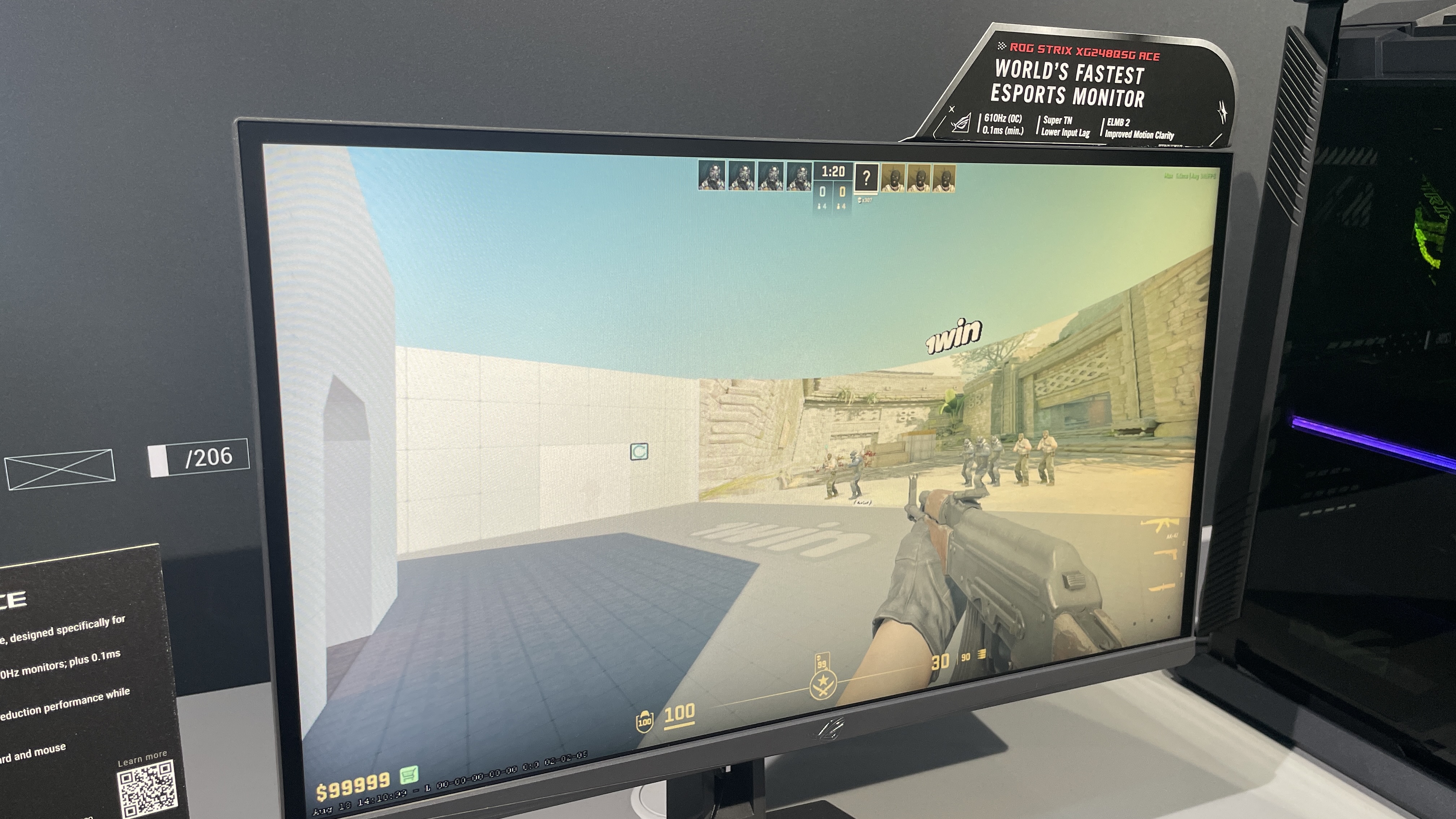 An Asus ROG Strix XG248QSG Ace gaming monitor playing Counter-Strike 2